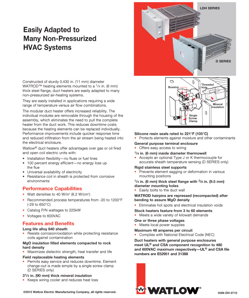 Watlow Duct Heaters specs