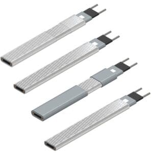 Four of BriskHeat's SLCAB self-regulating heating cables. All four are gray/silver.