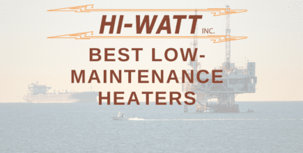 An offshore oil rig with 'Best Low Maintenance Heaters' overlayed