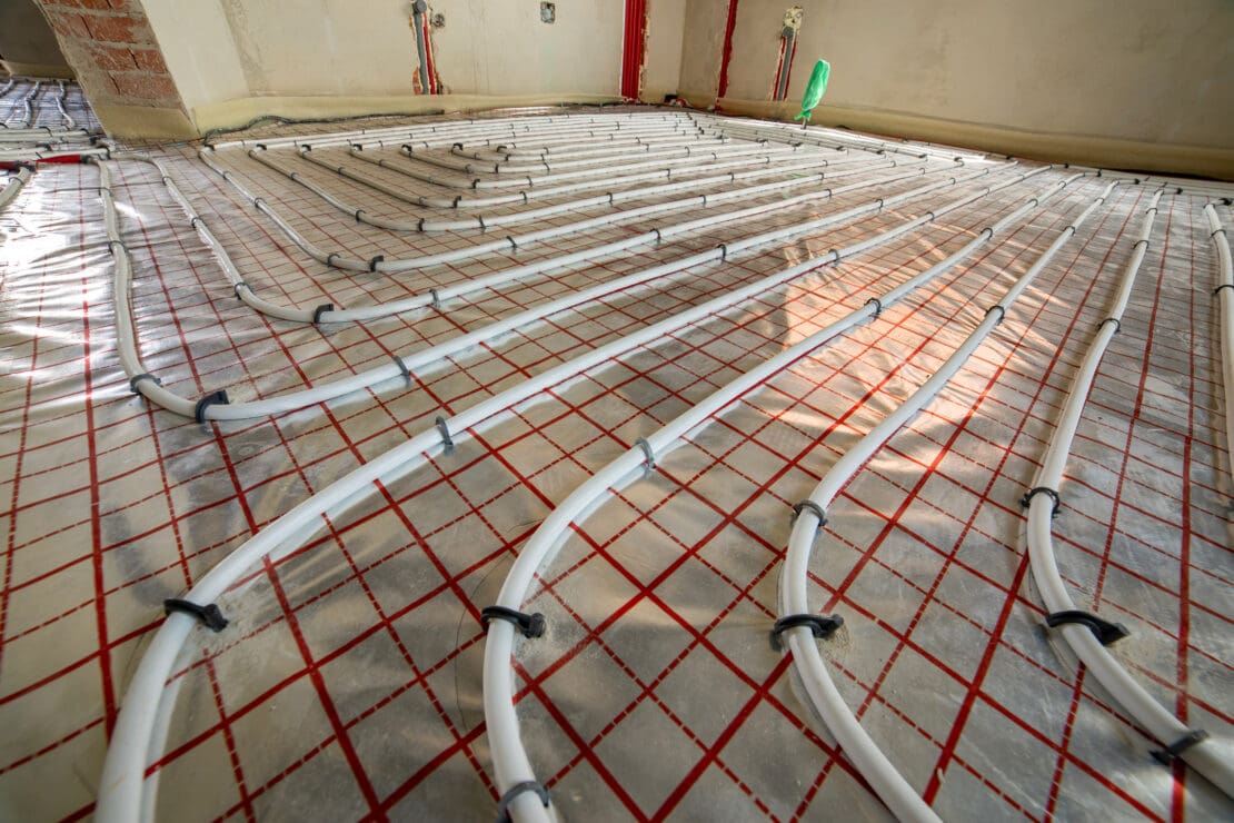 Radiant heating system on a concrete floor